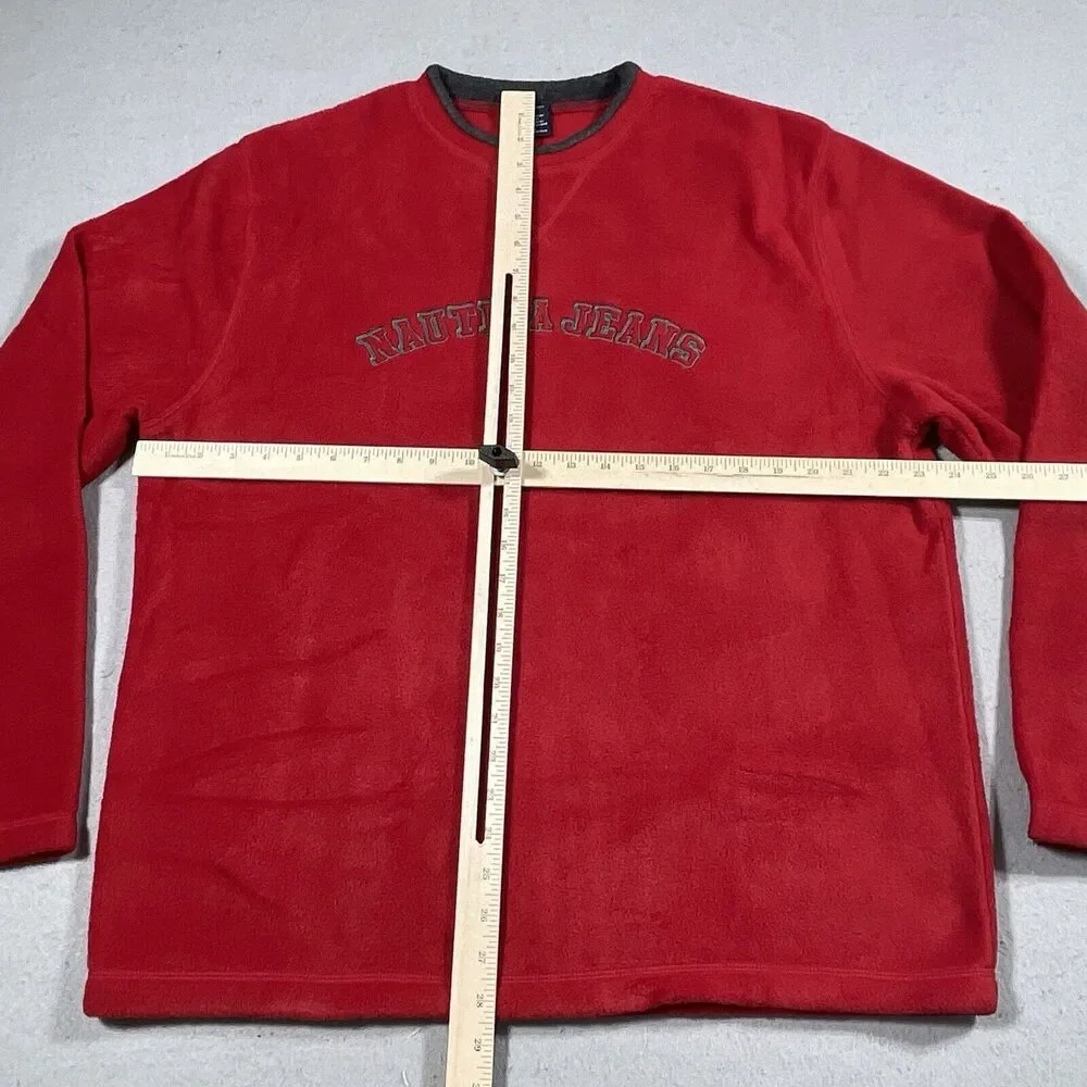 Vintage Nautica Fleece Sweater Mens Large Red‎ SPELLOUT Nautica Jeans Crew Neck